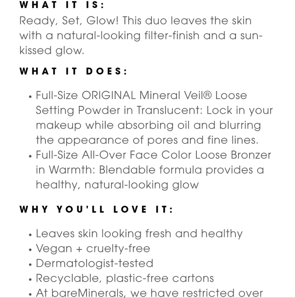 NIB BARE MINERALS READY SET GLOW COMPLEXION DUO